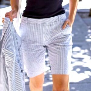 Talbots perfect Bermuda short gray white seersucker striped cotton blend size 4